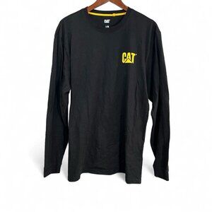 Caterpillar CAT Mens Long Sleeve Size Large Black Crew Neck Logo Black Arm Logo